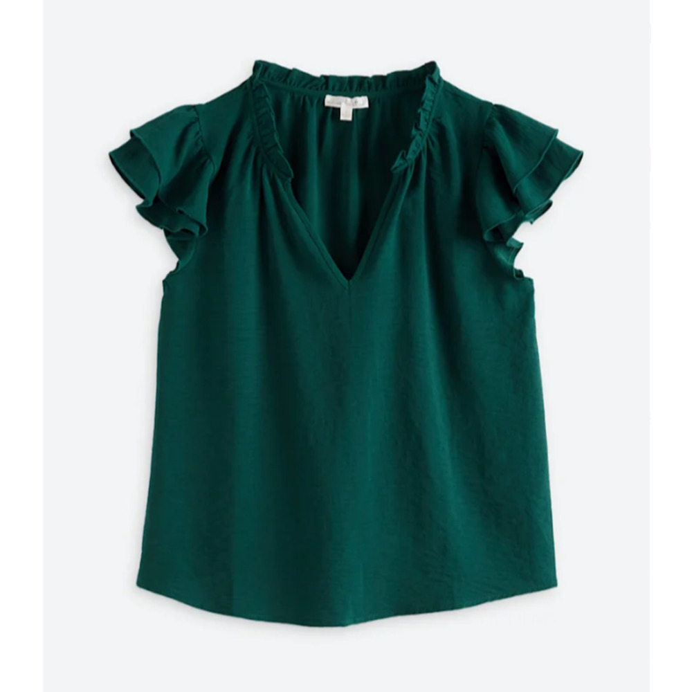 NWT Nine Britton Dark Green Debbie Flutter Sleeve Blouse Womens Large Stitch Fix